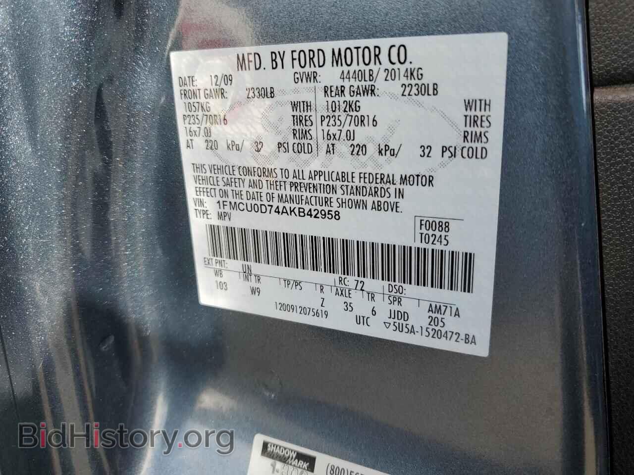2010 FORD ESCAPE - VIN: 1FMCU0D74AKB42958 - Фото 13