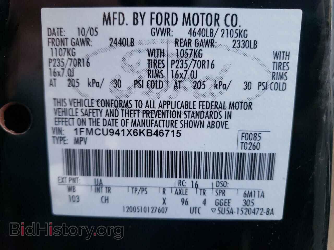 2006 FORD ESCAPE - VIN: 1FMCU941X6KB46715 - Фото 10
