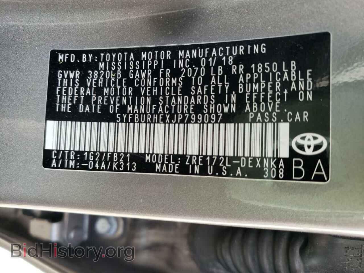 2018 TOYOTA COROLLA - VIN: 5YFBURHEXJP799097 - Фото 10