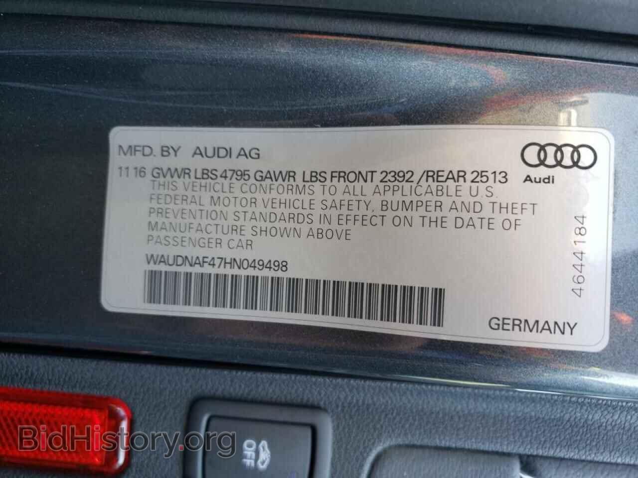 2017 AUDI A4 - VIN: WAUDNAF47HN049498 - Фото 10