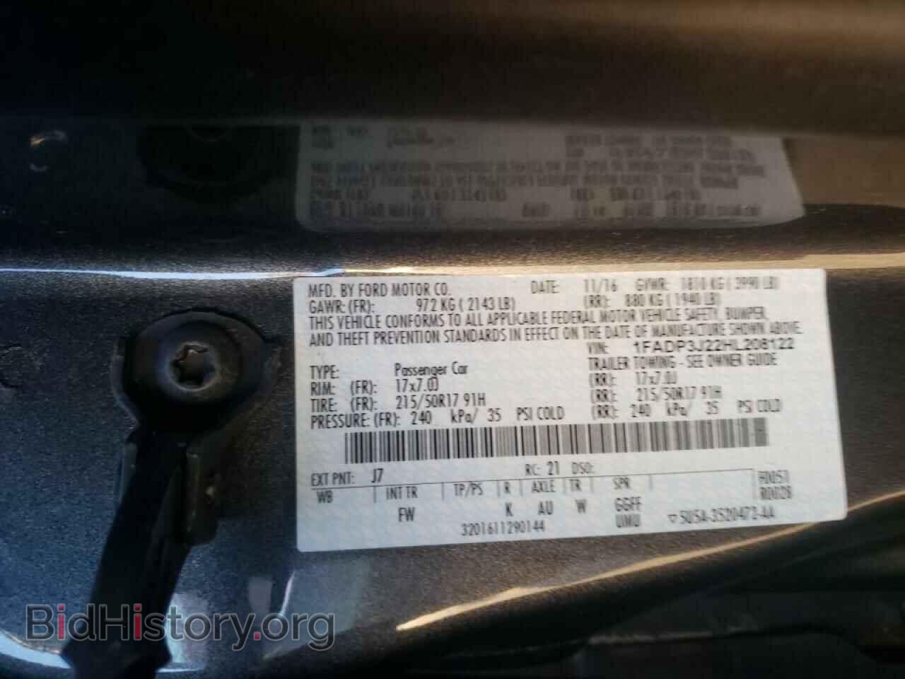 2017 FORD FOCUS - VIN: 1FADP3J22HL208122 - Фото 10