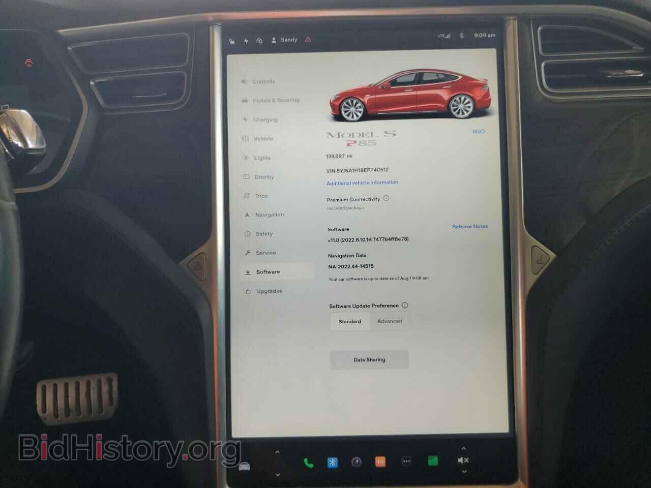 2014 TESLA MODEL S - VIN: 5YJSA1H18EFP40512 - Фото 9
