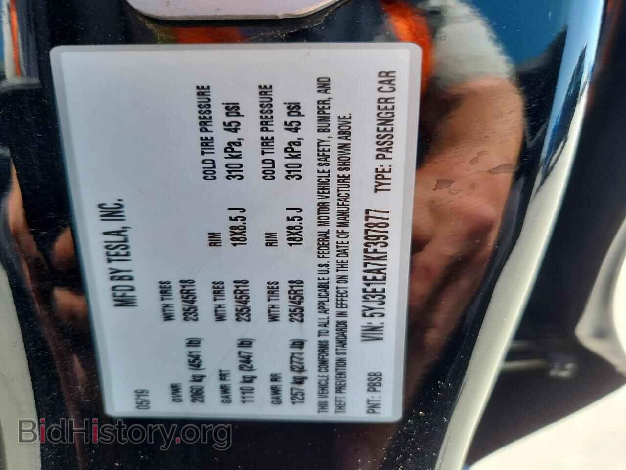 2019 TESLA MODEL 3 - VIN: 5YJ3E1EA7KF397877 - Фото 11