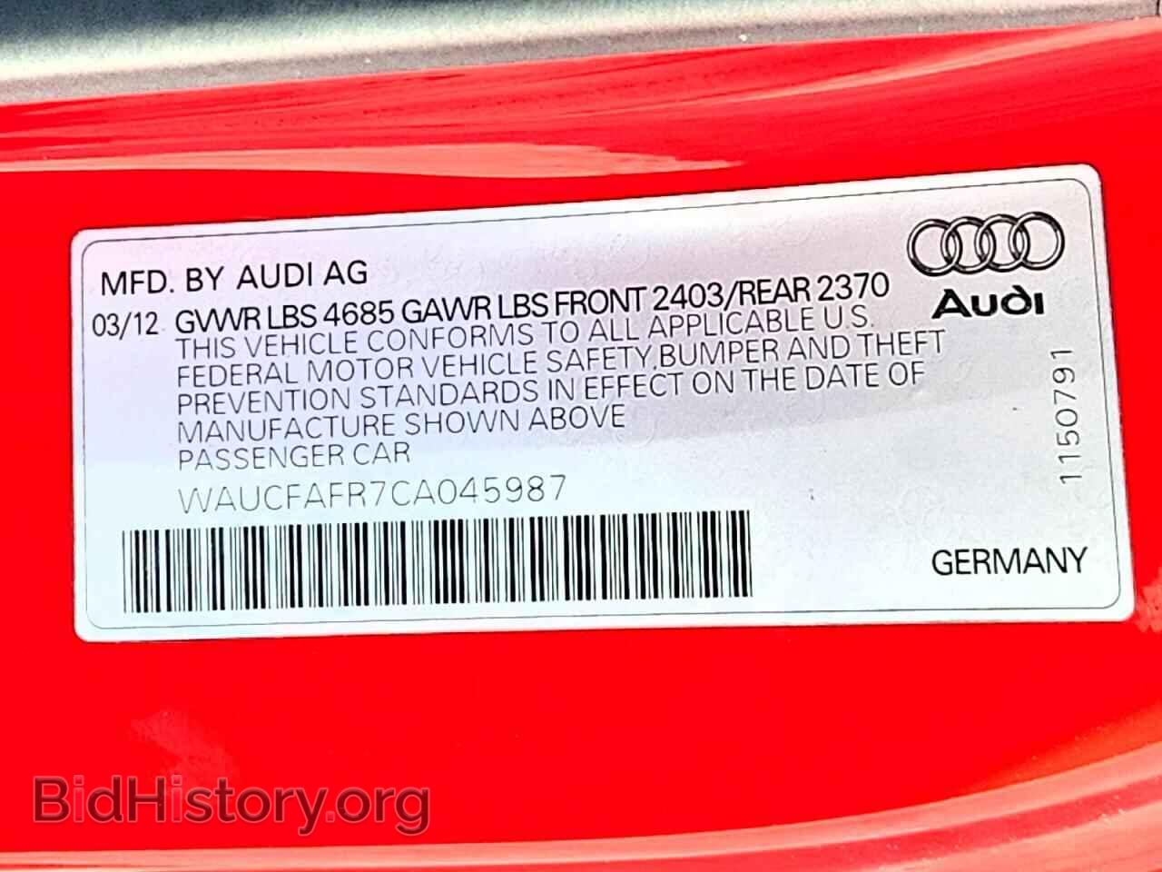 2012 AUDI A5 - VIN: WAUCFAFR7CA045987 - Photo 12