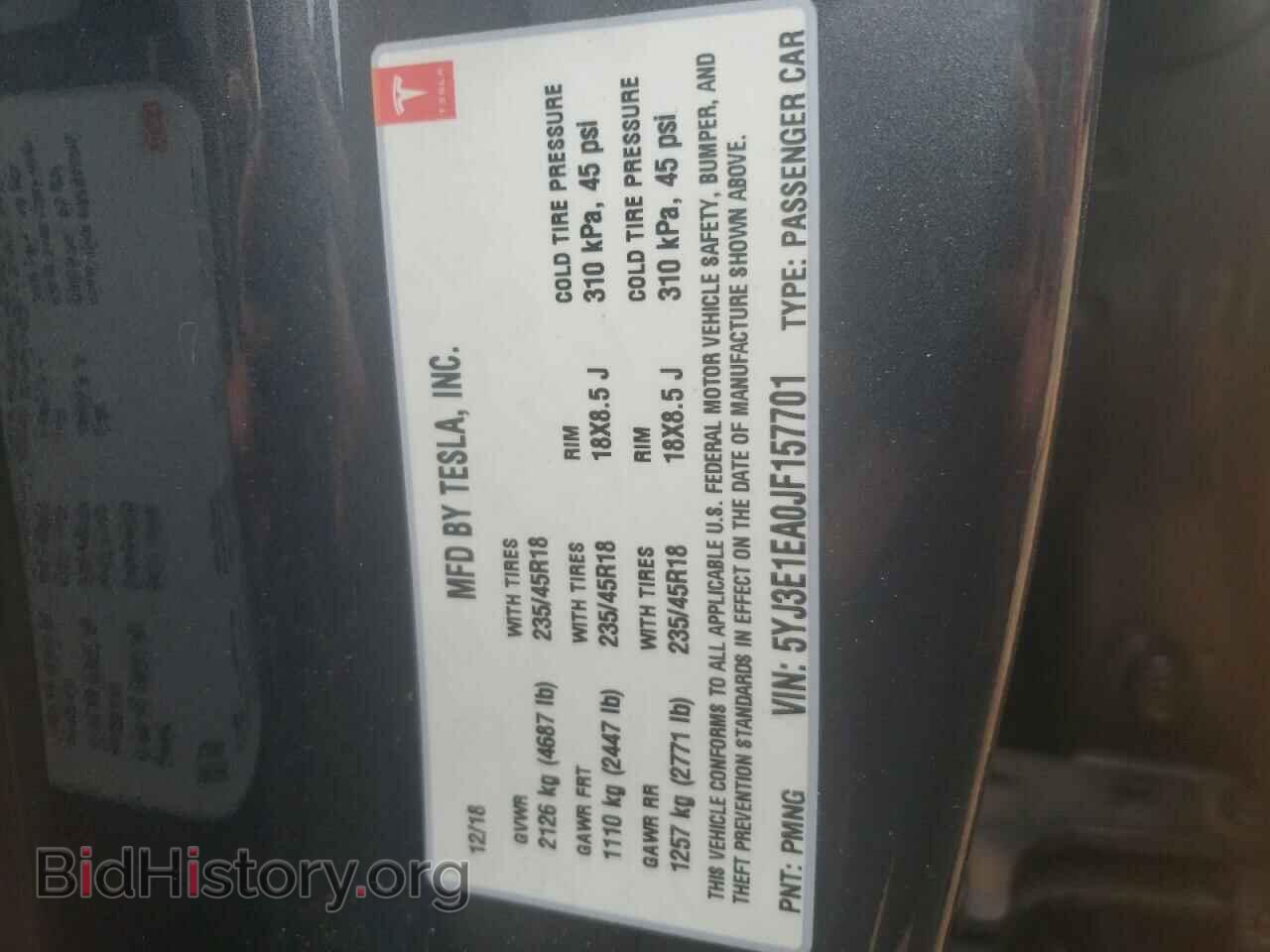 2018 TESLA MODEL 3 - VIN: 5YJ3E1EA0JF157701 - Фото 12