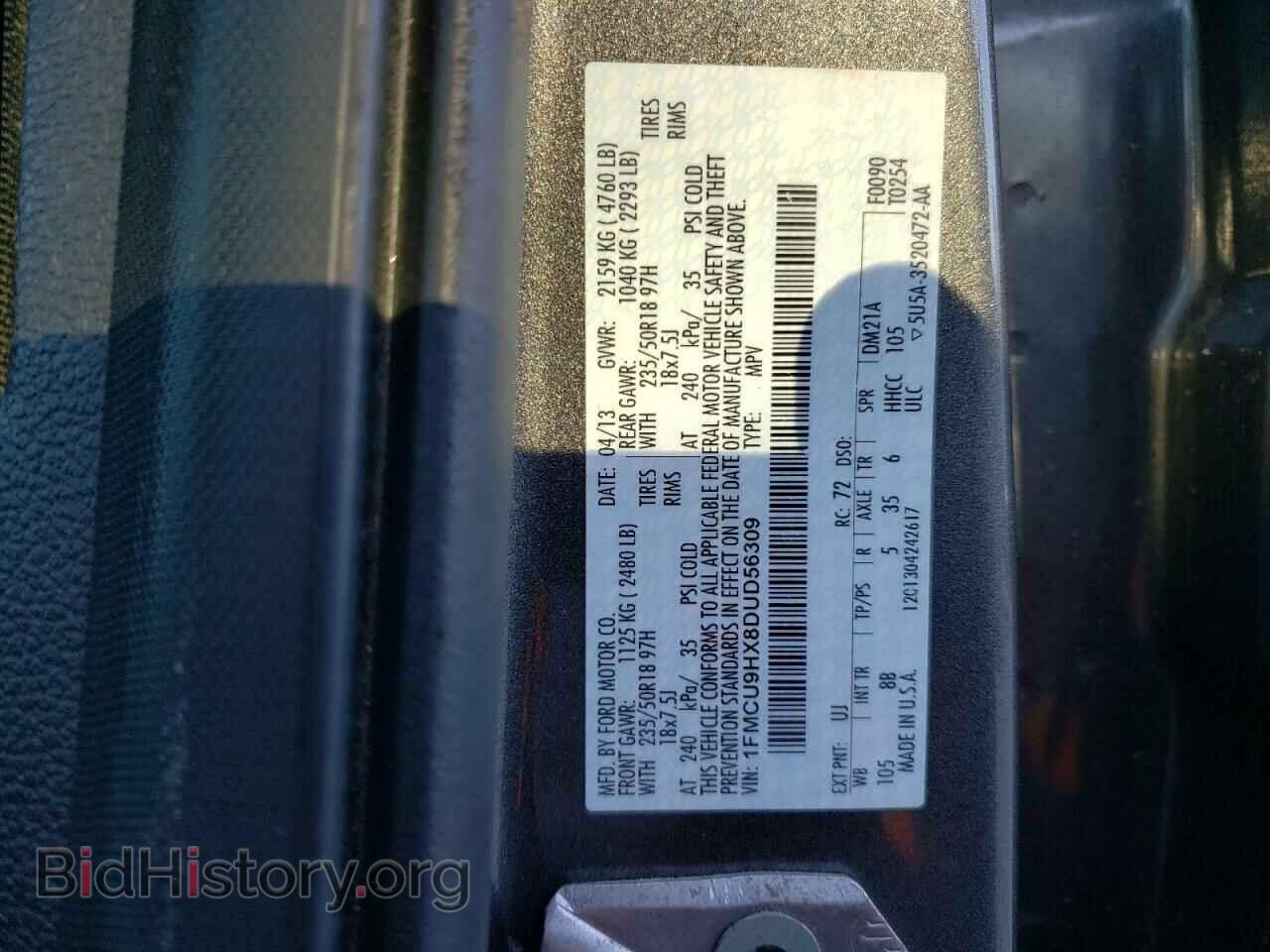 2013 FORD ESCAPE - VIN: 1FMCU9HX8DUD56309 - Фото 10