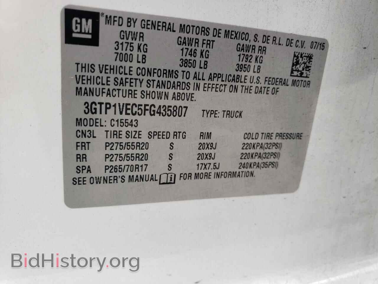 2015 GMC SIERRA - VIN: 3GTP1VEC5FG435807 - Photo 12