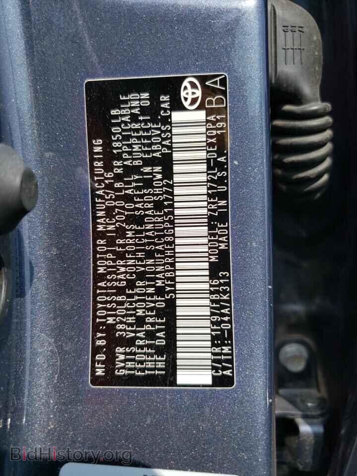 2016 TOYOTA COROLLA - VIN: 5YFBPRHE8GP511772 - Фото 13