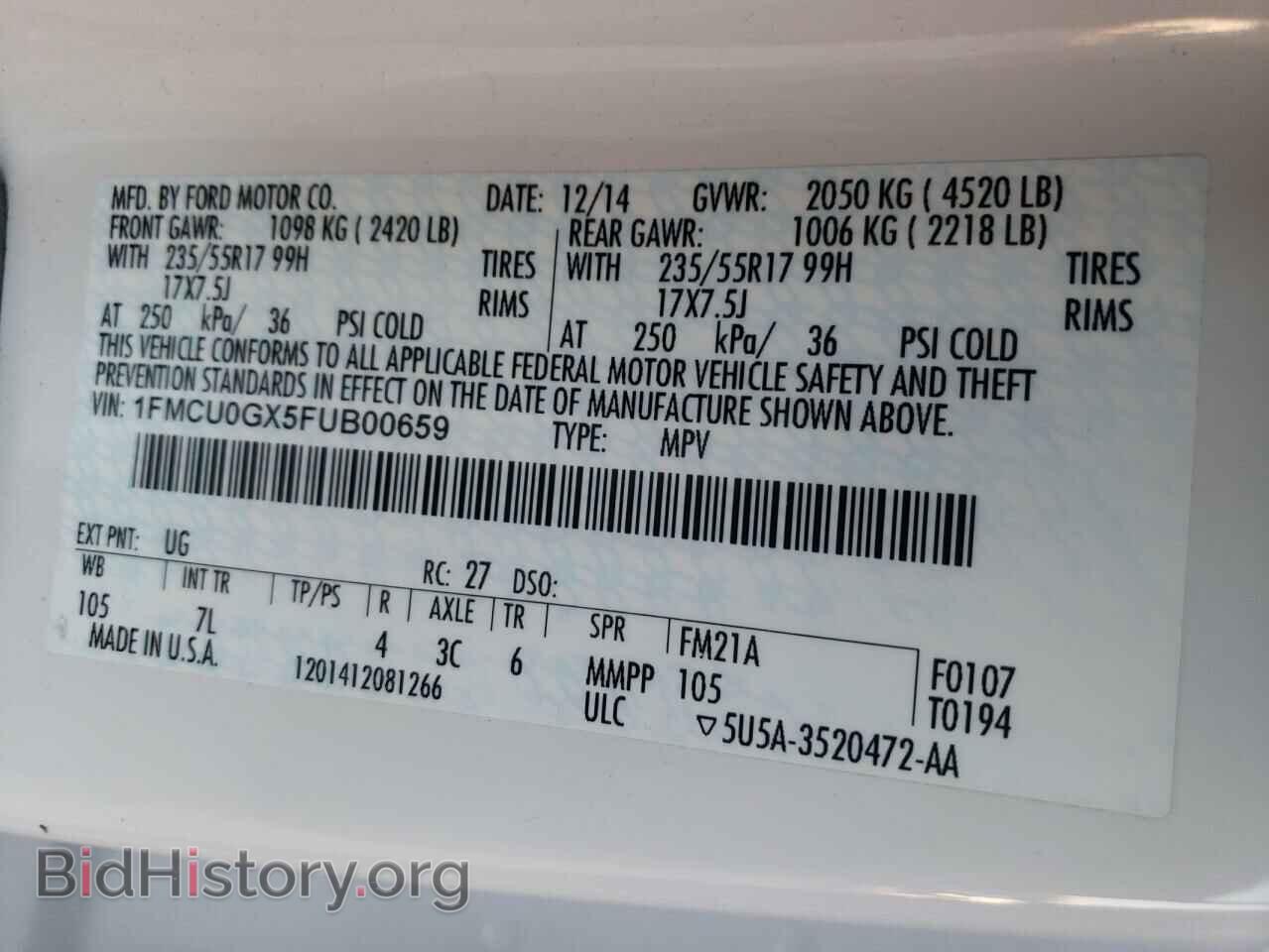 2015 FORD ESCAPE - VIN: 1FMCU0GX5FUB00659 - Фото 10