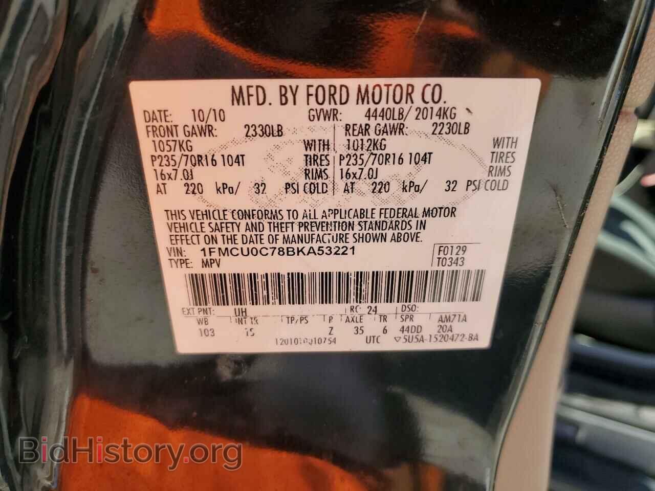 2011 FORD ESCAPE - VIN: 1FMCU0C78BKA53221 - Фото 13