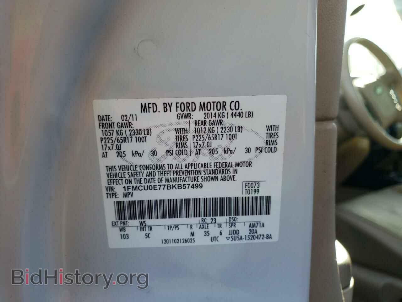 2011 FORD ESCAPE - VIN: 1FMCU0E77BKB57499 - Фото 10