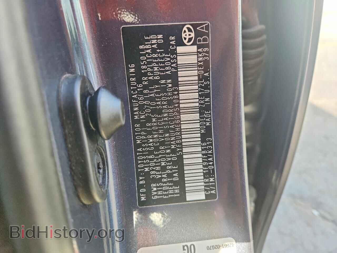 2016 TOYOTA COROLLA - VIN: 5YFBURHE6GP540843 - Фото 12
