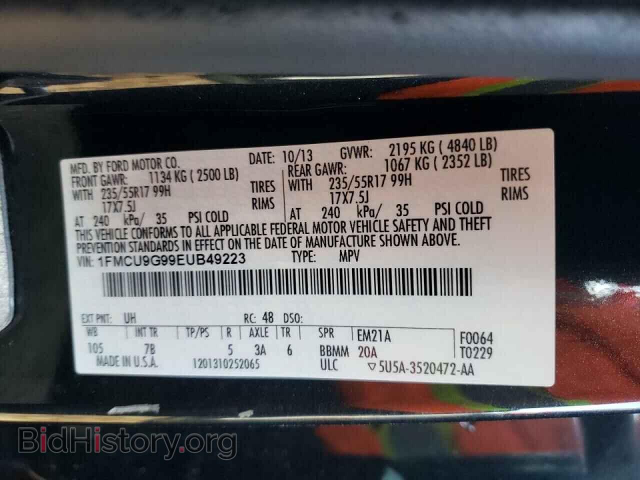 2014 FORD ESCAPE - VIN: 1FMCU9G99EUB49223 - Фото 10