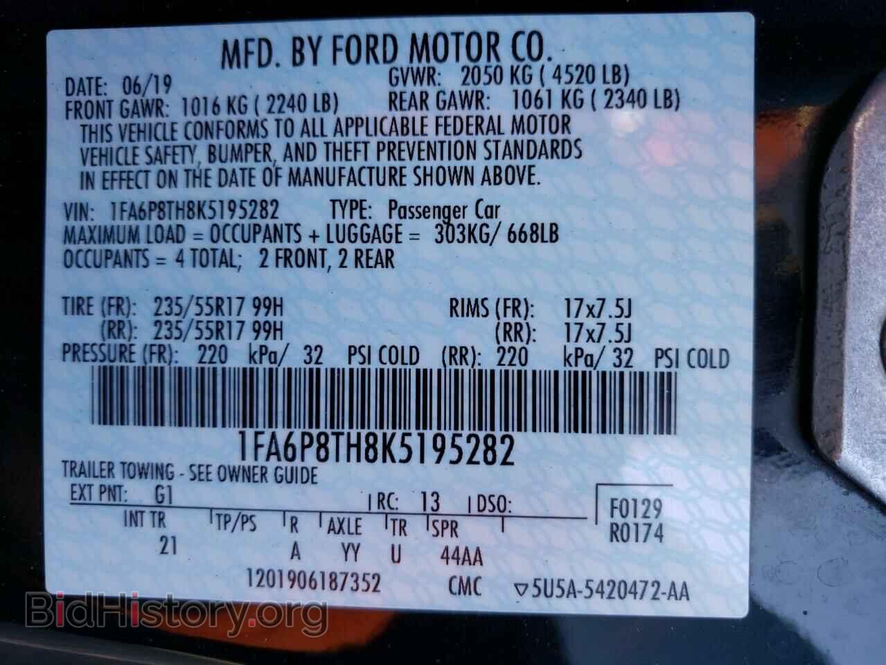 2019 FORD MUSTANG - VIN: 1FA6P8TH8K5195282 - Фото 10