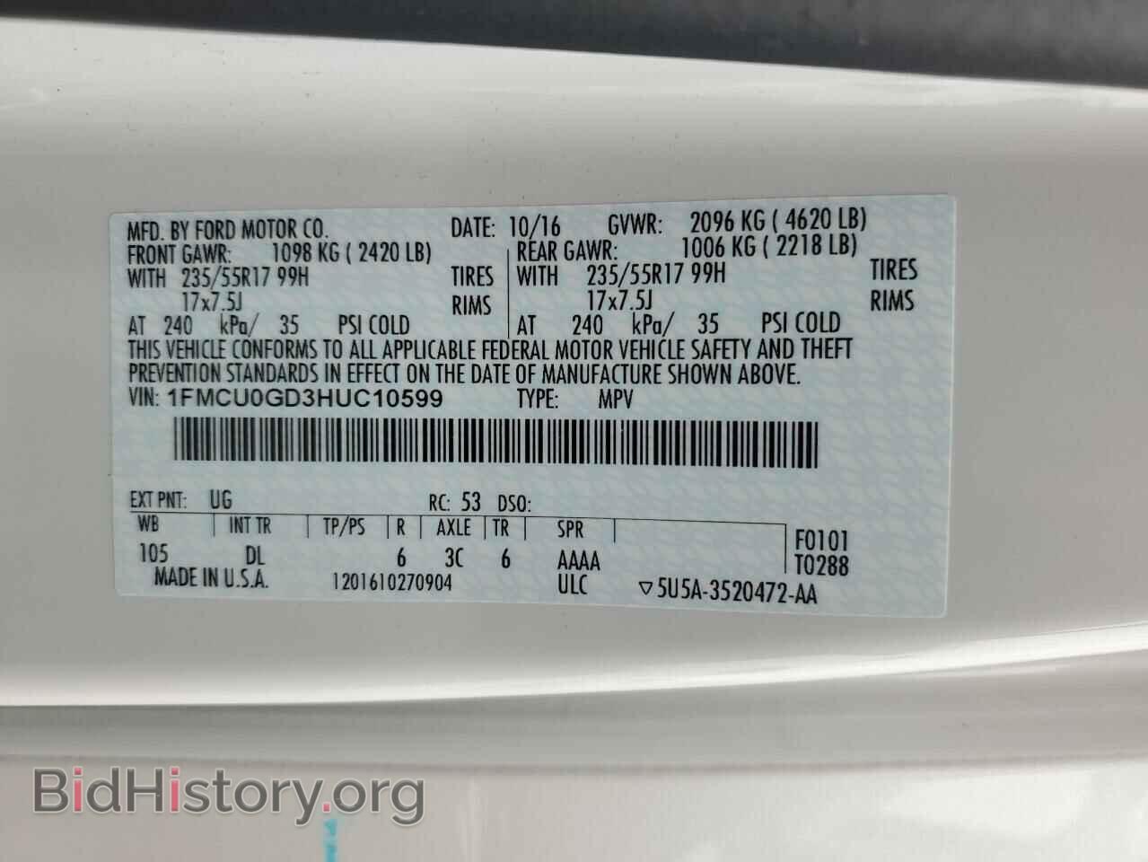 2017 FORD ESCAPE - VIN: 1FMCU0GD3HUC10599 - Фото 14