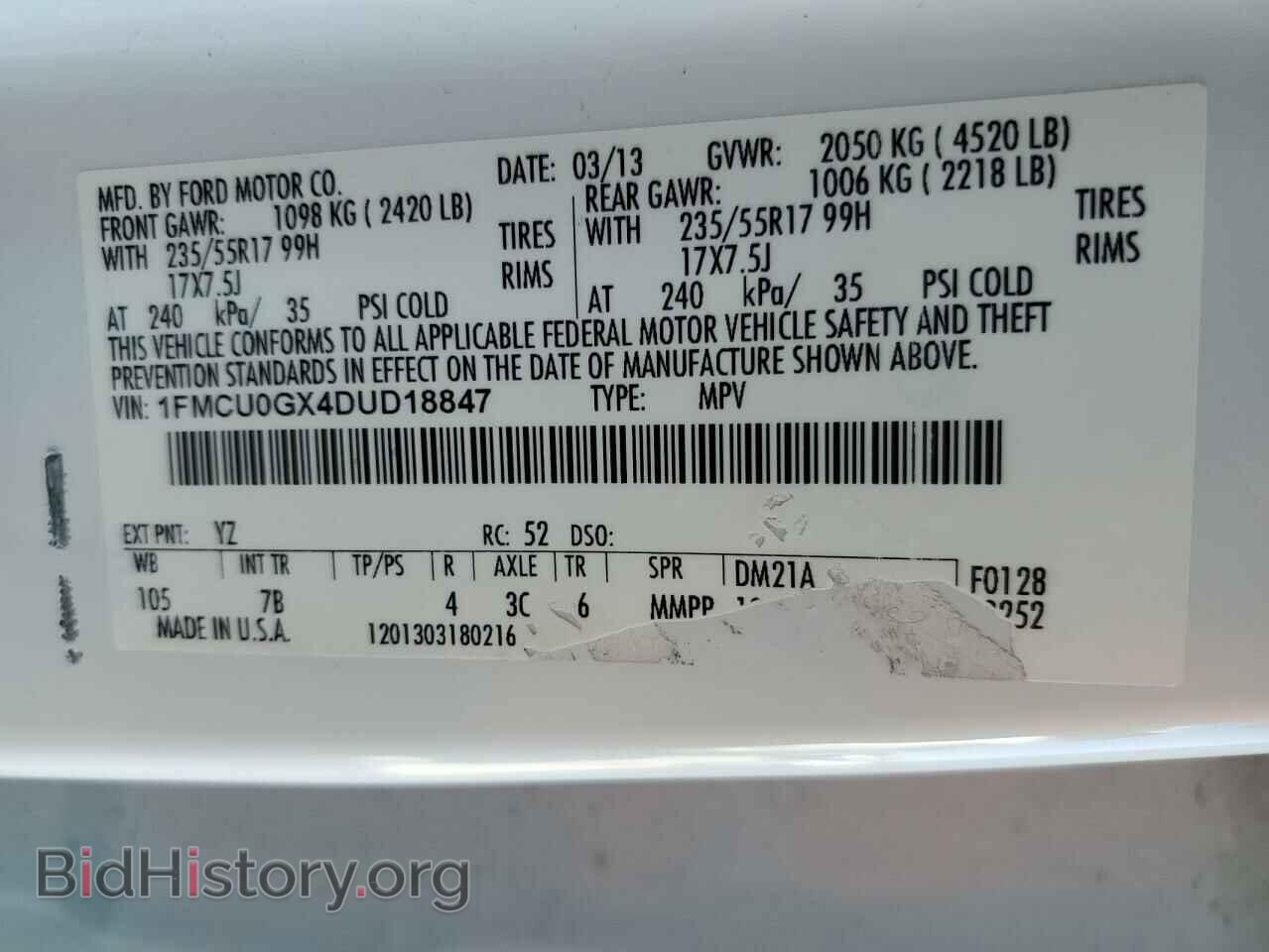 2013 FORD ESCAPE - VIN: 1FMCU0GX4DUD18847 - Фото 10