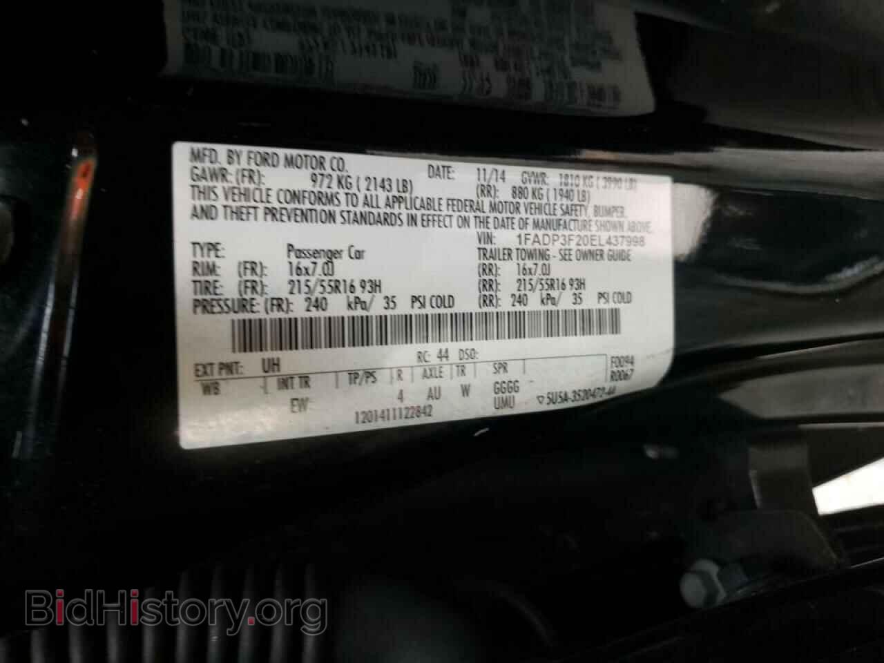 2014 FORD FOCUS - VIN: 1FADP3F20EL437998 - Фото 10
