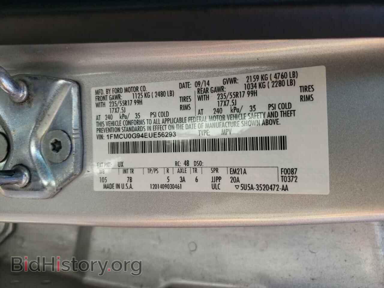 2014 FORD ESCAPE - VIN: 1FMCU0G94EUE56293 - Фото 10