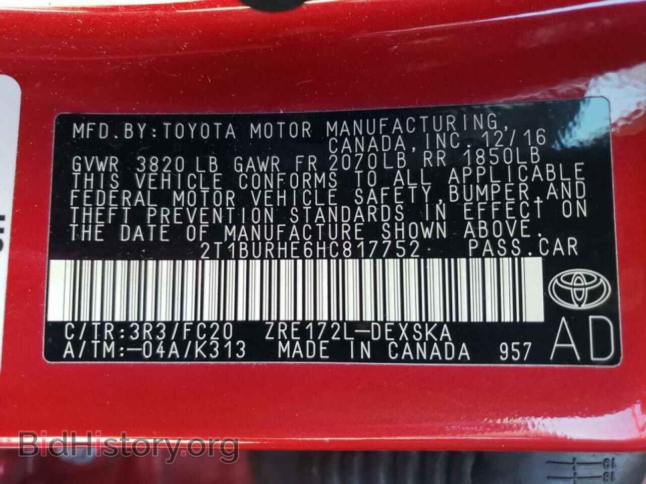 2017 TOYOTA COROLLA - VIN: 2T1BURHE6HC817752 - Фото 10