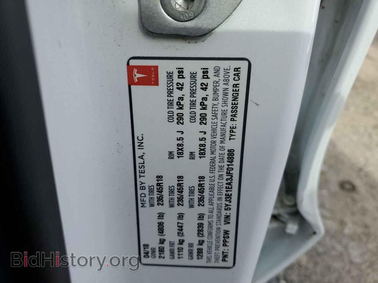 2018 TESLA MODEL 3 - VIN: 5YJ3E1EA3JF014886 - Фото 10