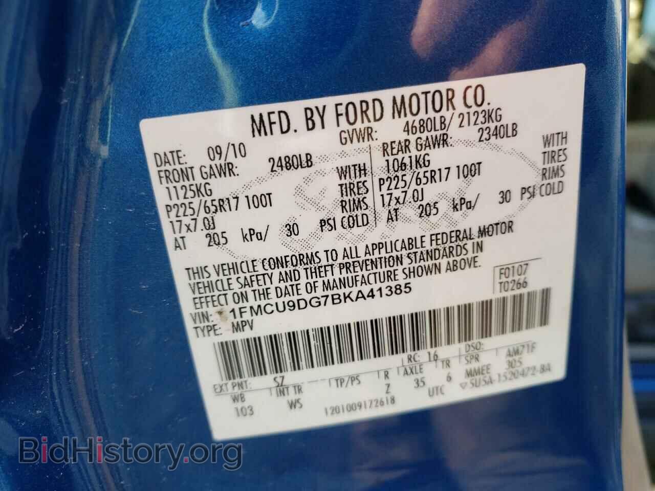 2011 FORD ESCAPE - VIN: 1FMCU9DG7BKA41385 - Фото 10