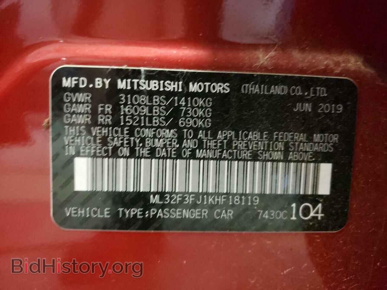 2019 MITSUBISHI MIRAGE - VIN: ML32F3FJ1KHF18119 - Фото 10