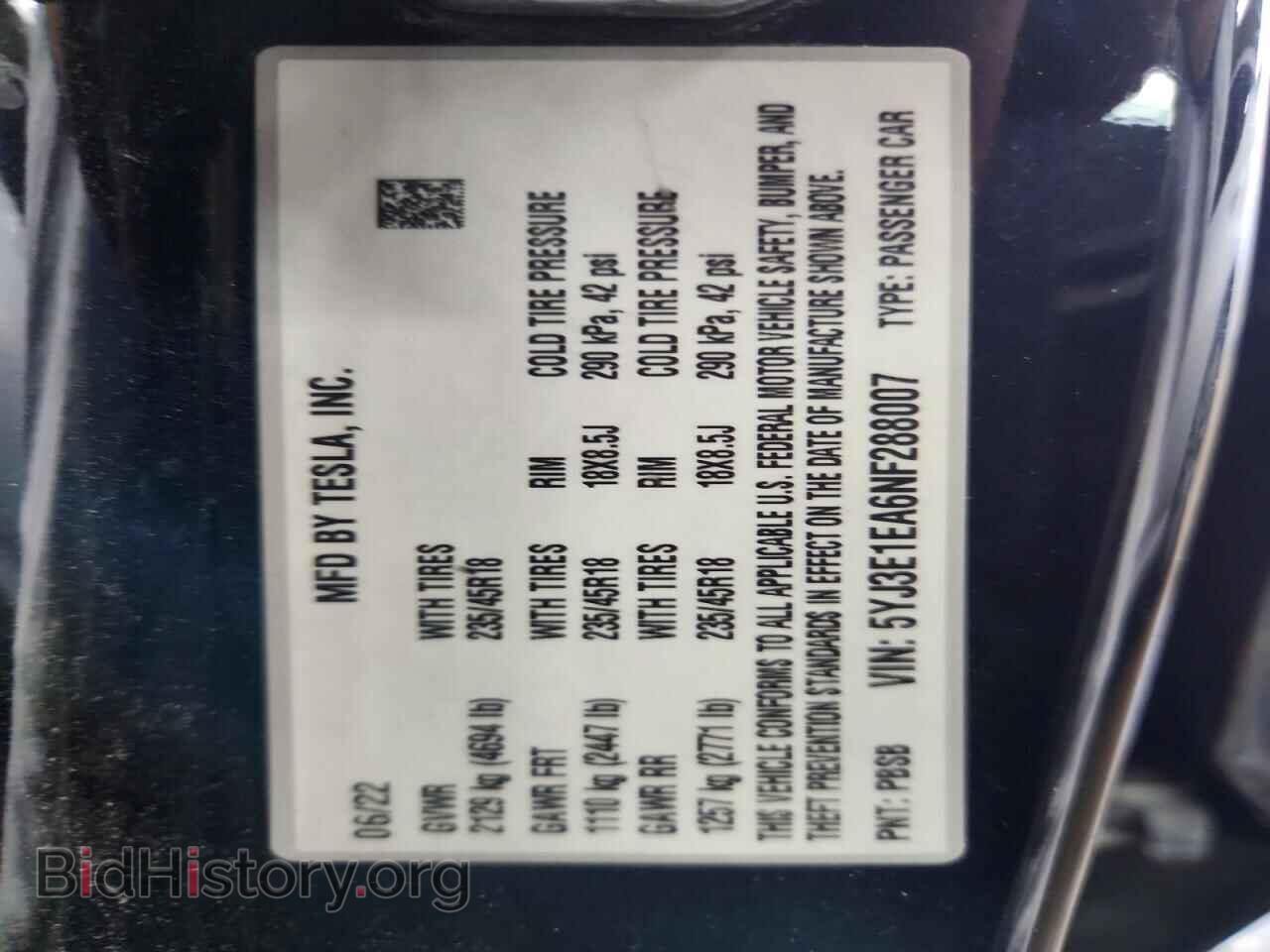 2022 TESLA MODEL 3 - VIN: 5YJ3E1EA6NF288007 - Фото 12