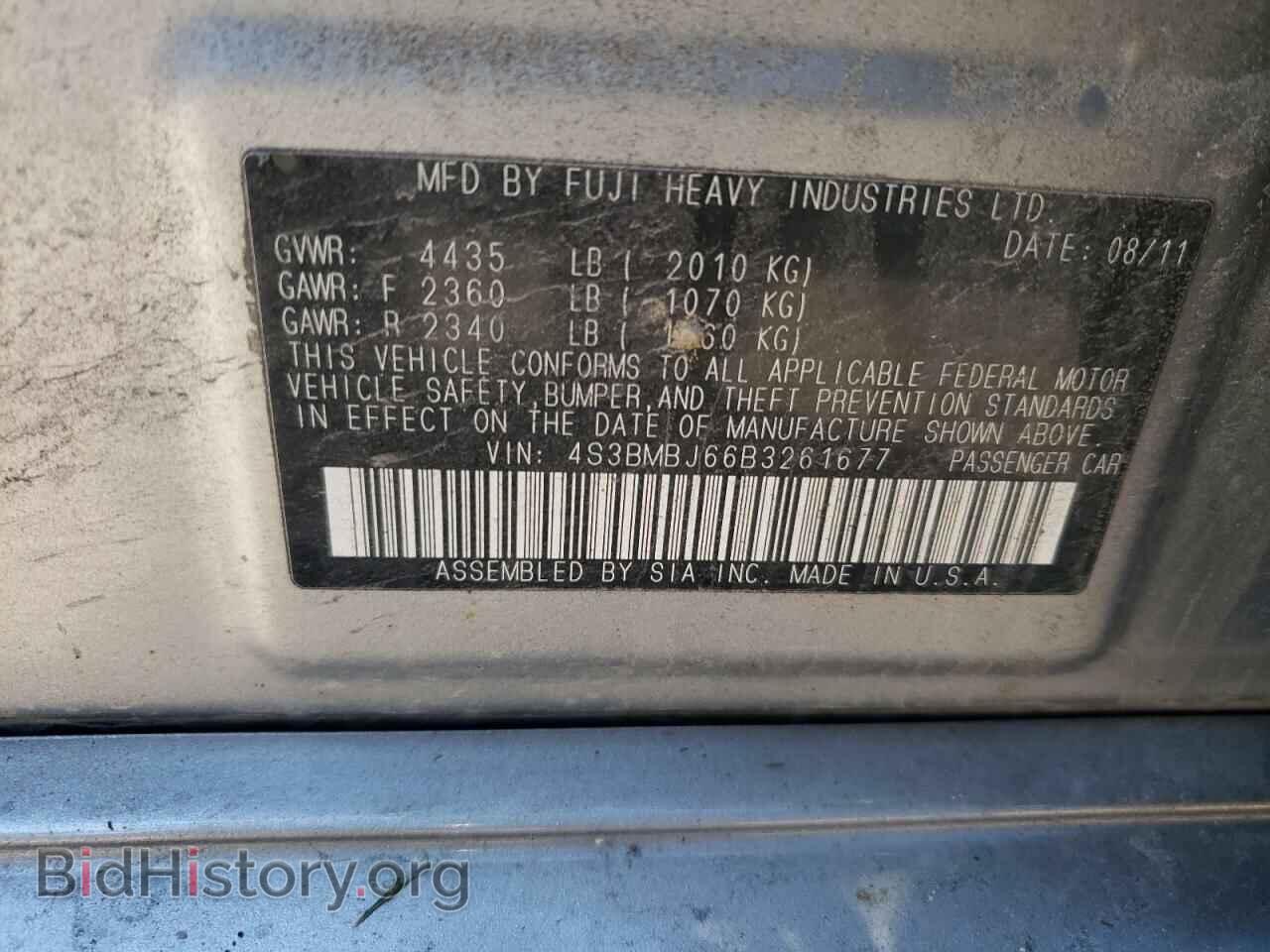 2011 SUBARU LEGACY - VIN: 4S3BMBJ66B3261677 - Фото 10