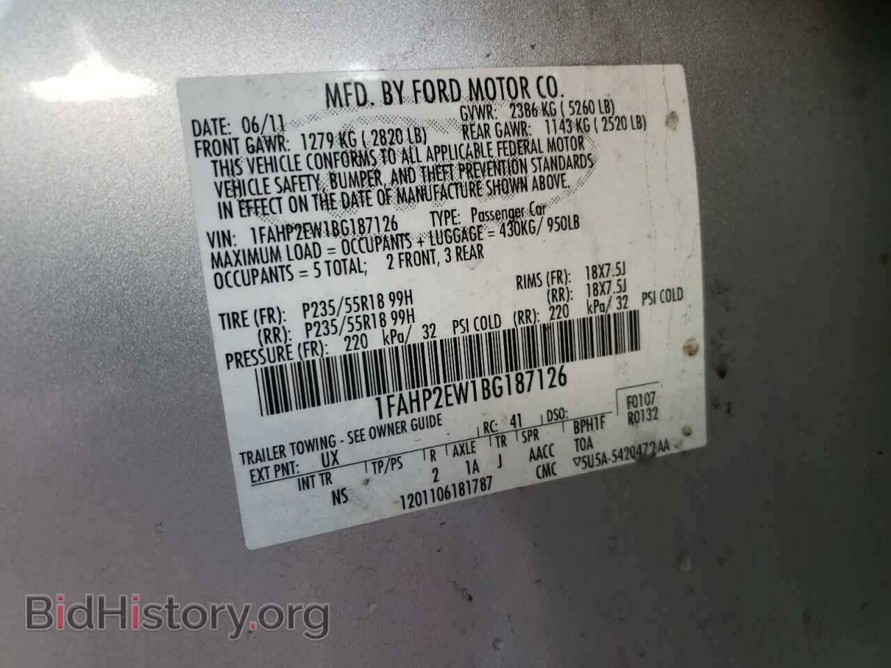 2011 FORD TAURUS - VIN: 1FAHP2EW1BG187126 - Photo 10