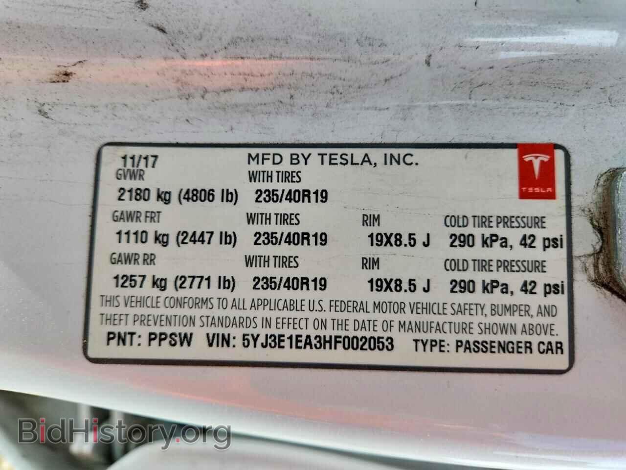 2017 TESLA MODEL 3 - VIN: 5YJ3E1EA3HF002053 - Фото 12