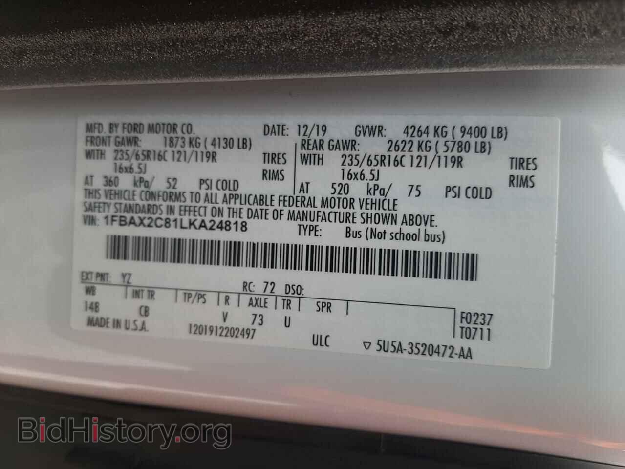 2020 FORD TRANSIT - VIN: 1FBAX2C81LKA24818 - Фото 10