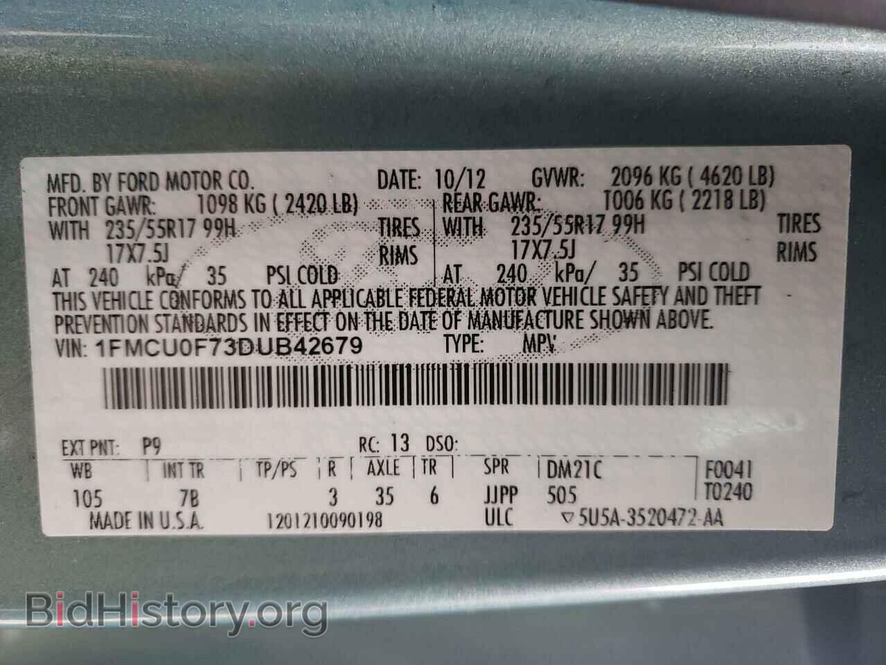 2013 FORD ESCAPE - VIN: 1FMCU0F73DUB42679 - Фото 10