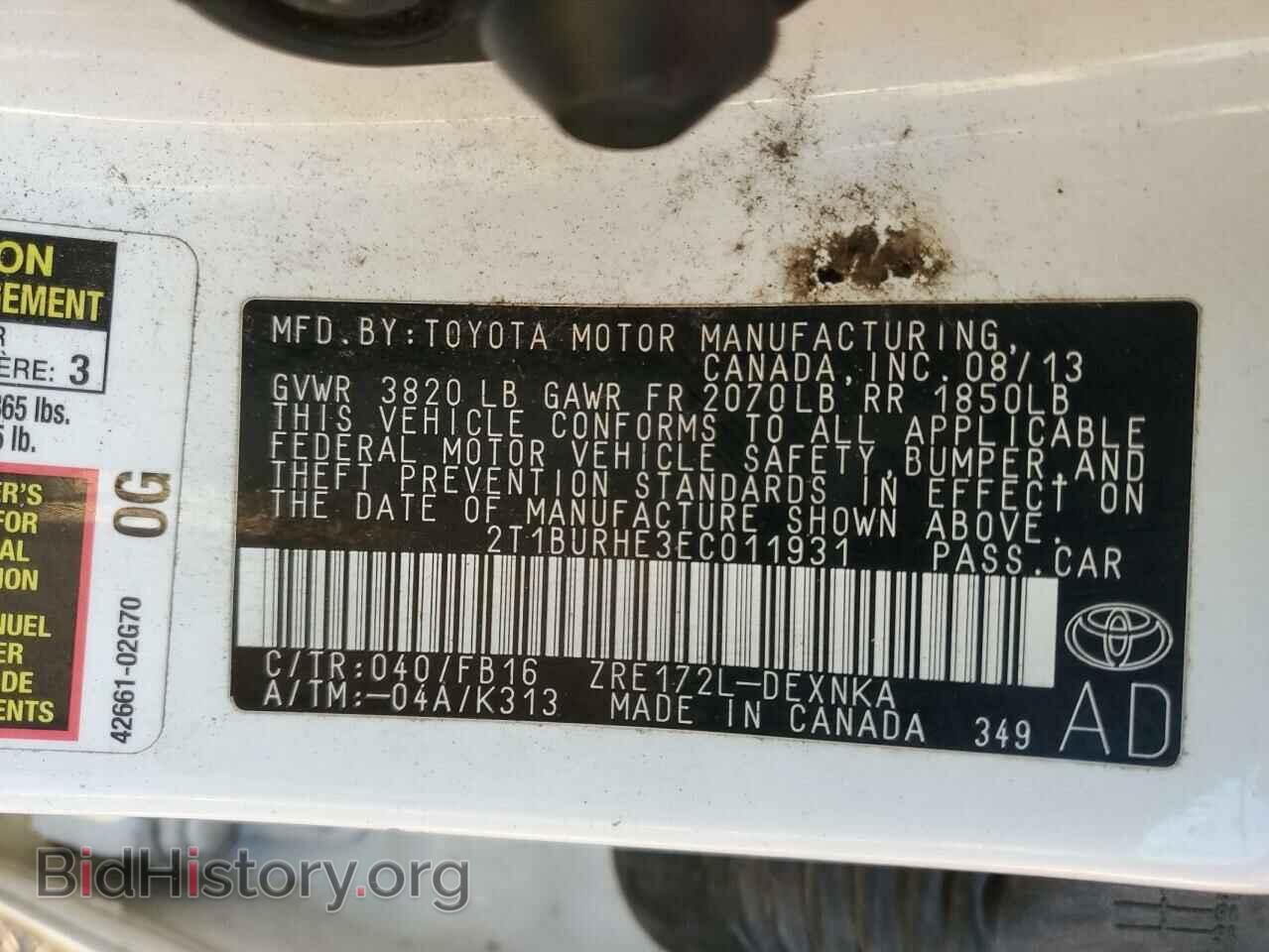2014 TOYOTA COROLLA - VIN: 2T1BURHE3EC011931 - Фото 10