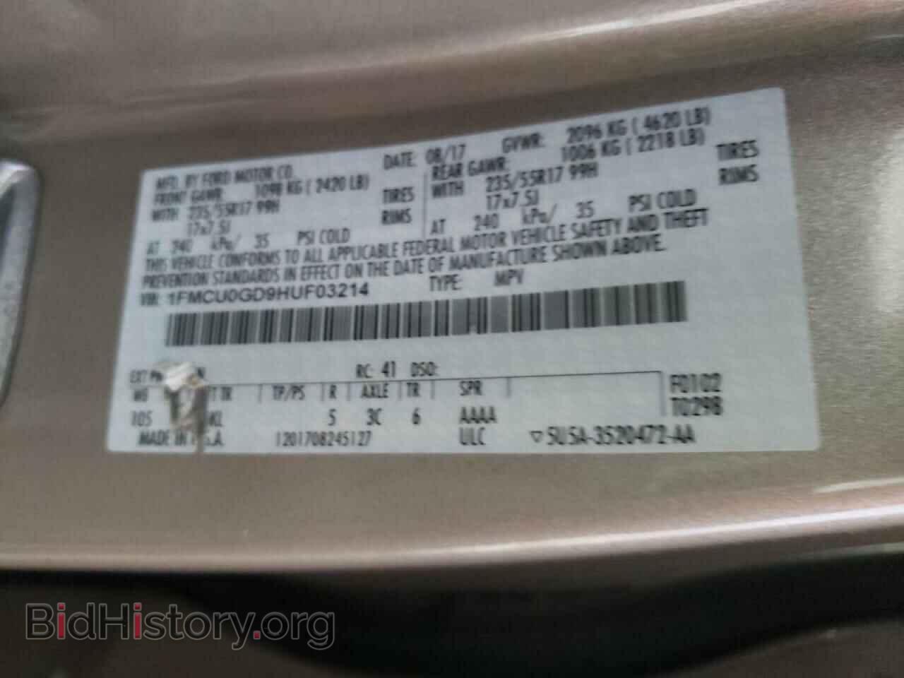 2017 FORD ESCAPE - VIN: 1FMCU0GD9HUF03214 - Фото 10