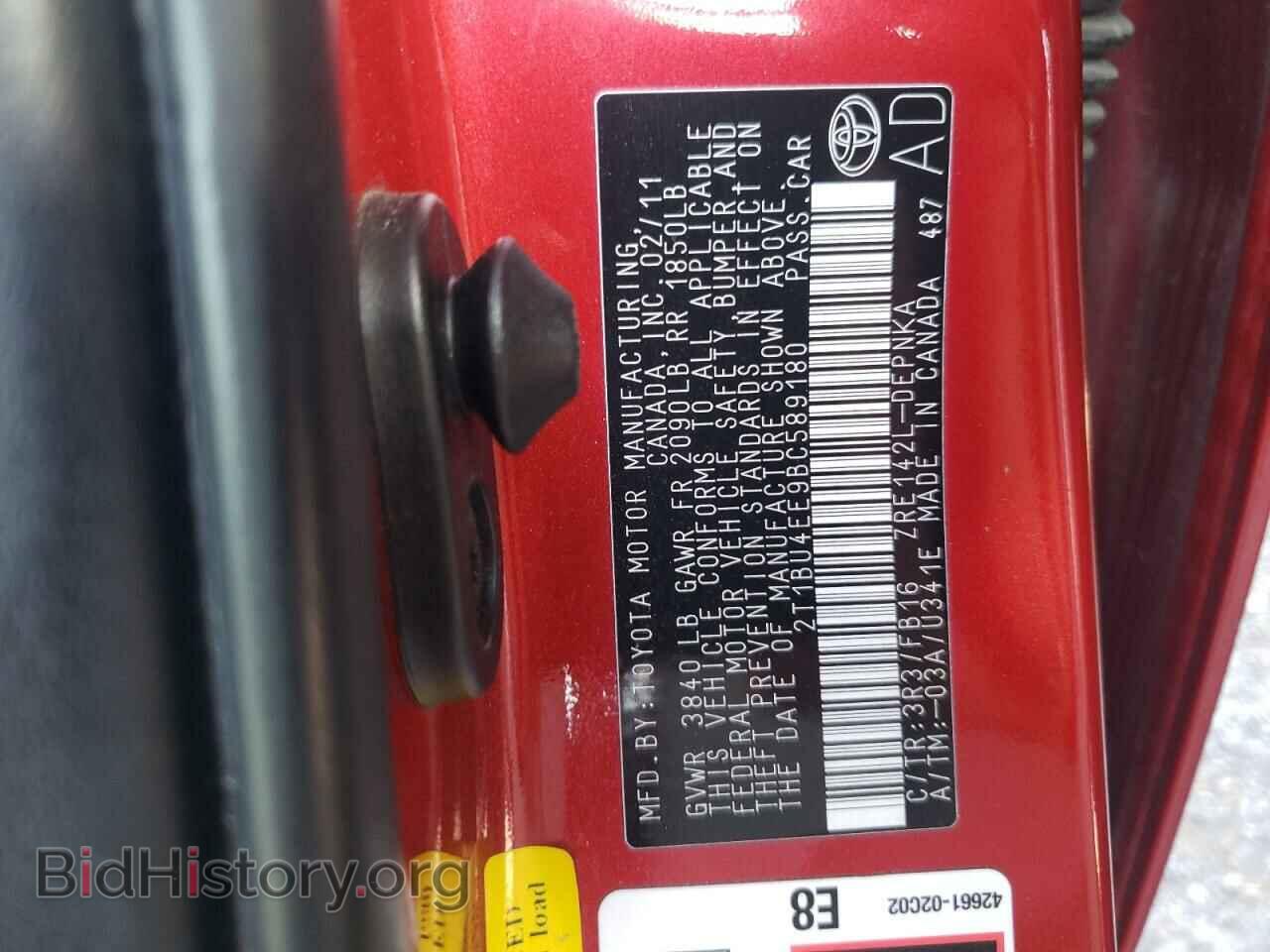 2011 TOYOTA COROLLA - VIN: 2T1BU4EE9BC589180 - Фото 10