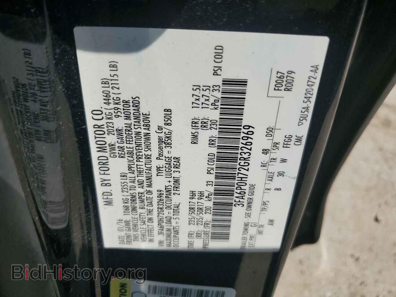 2016 FORD FUSION - VIN: 3FA6P0H72GR326969 - Фото 12
