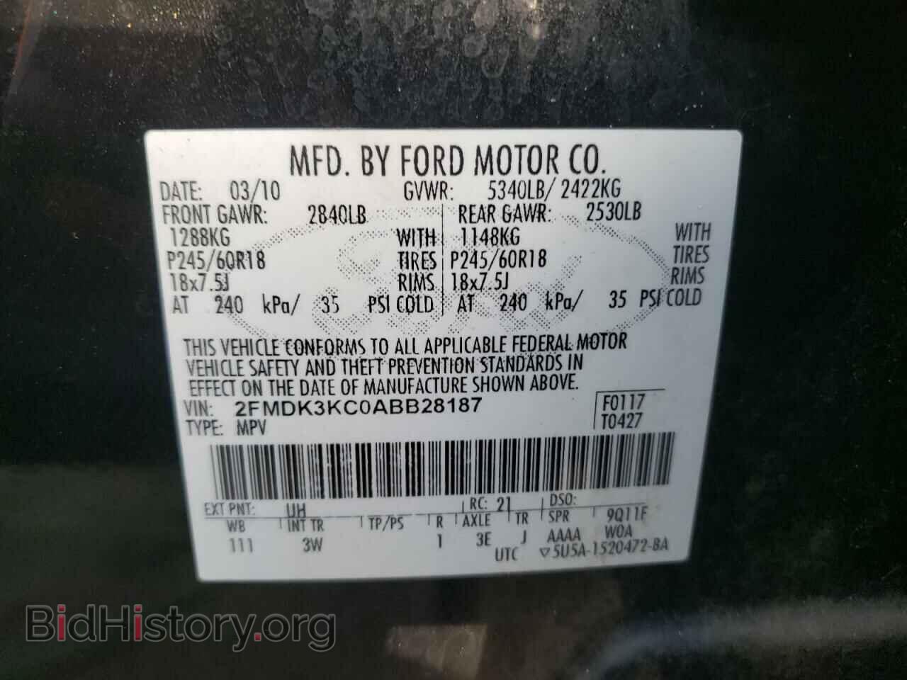 2010 FORD EDGE - VIN: 2FMDK3KC0ABB28187 - Фото 10
