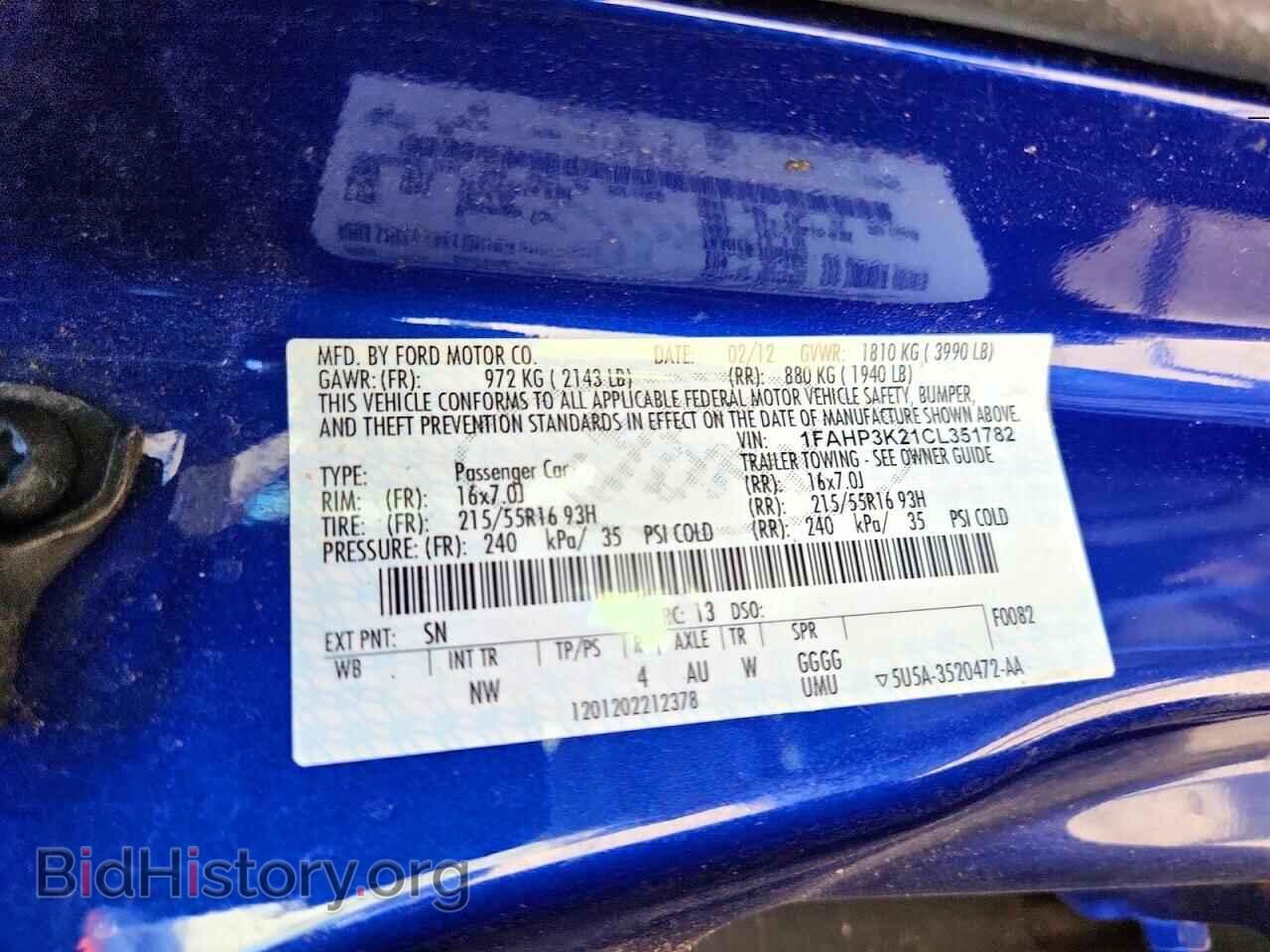 2012 FORD FOCUS - VIN: 1FAHP3K21CL351782 - Фото 12