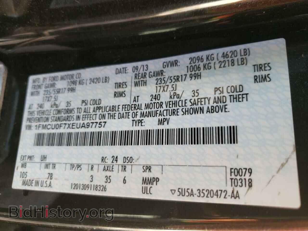 2014 FORD ESCAPE - VIN: 1FMCU0F7XEUA97757 - Фото 10