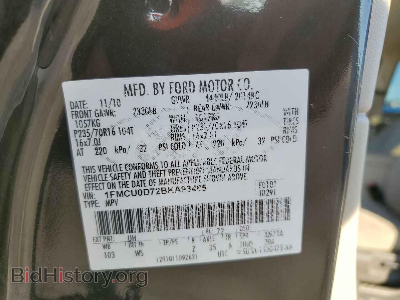 2011 FORD ESCAPE - VIN: 1FMCU0D72BKA93485 - Фото 10