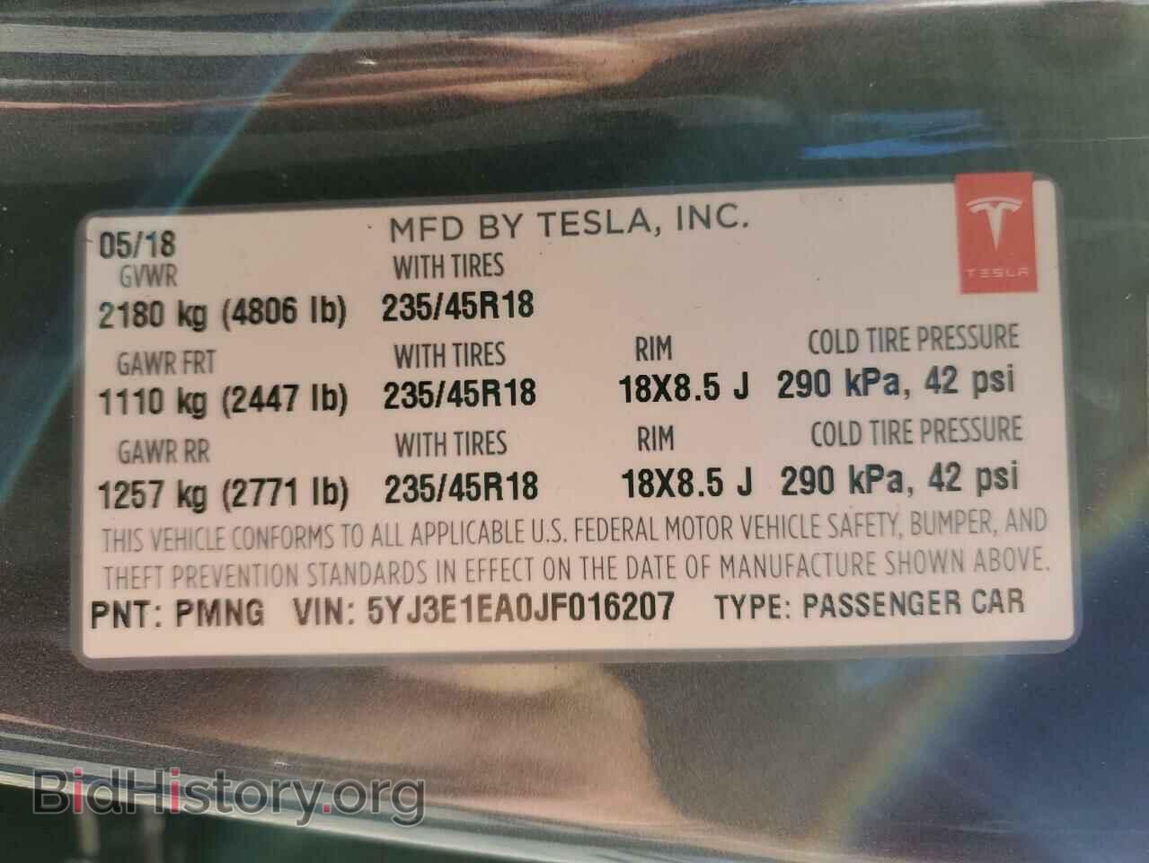 2018 TESLA MODEL 3 - VIN: 5YJ3E1EA0JF016207 - Фото 10