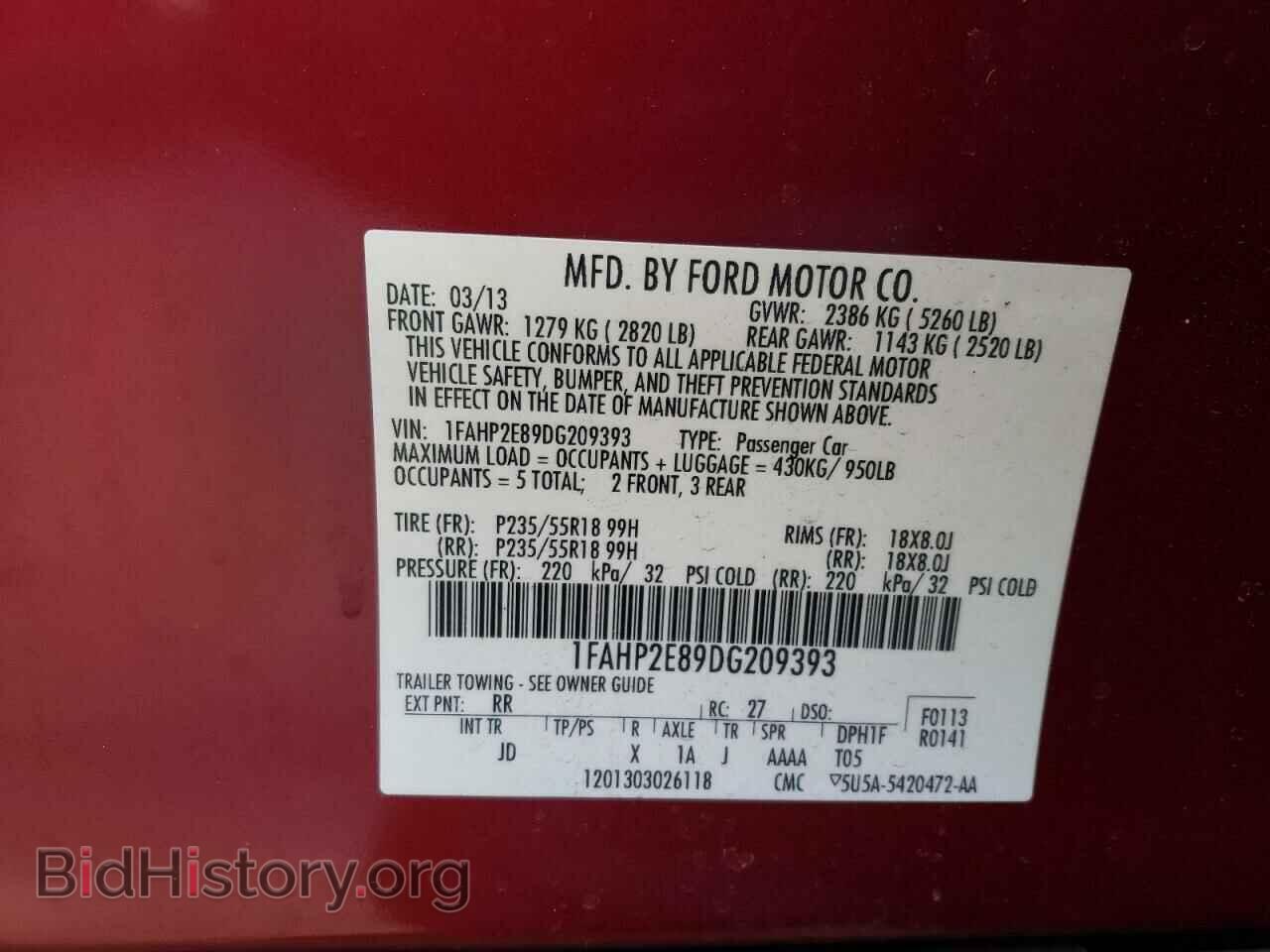 2013 FORD TAURUS - VIN: 1FAHP2E89DG209393 - Фото 12