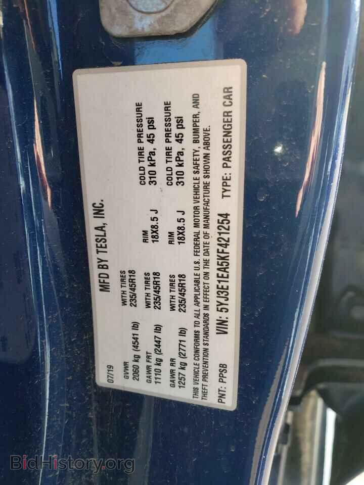 2019 TESLA MODEL 3 - VIN: 5YJ3E1EA5KF421254 - Фото 10