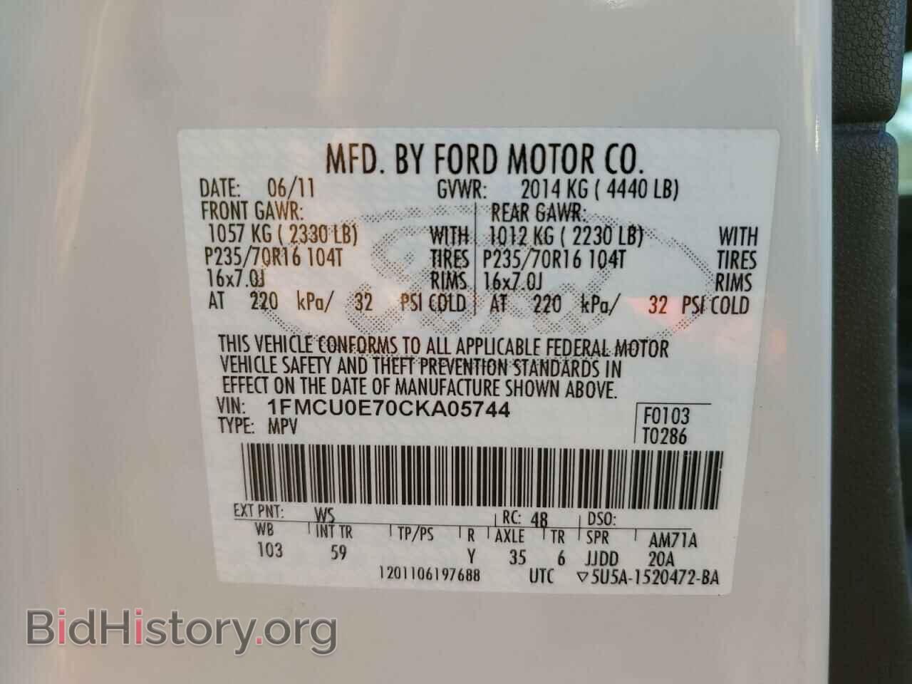 2012 FORD ESCAPE - VIN: 1FMCU0E70CKA05744 - Фото 13