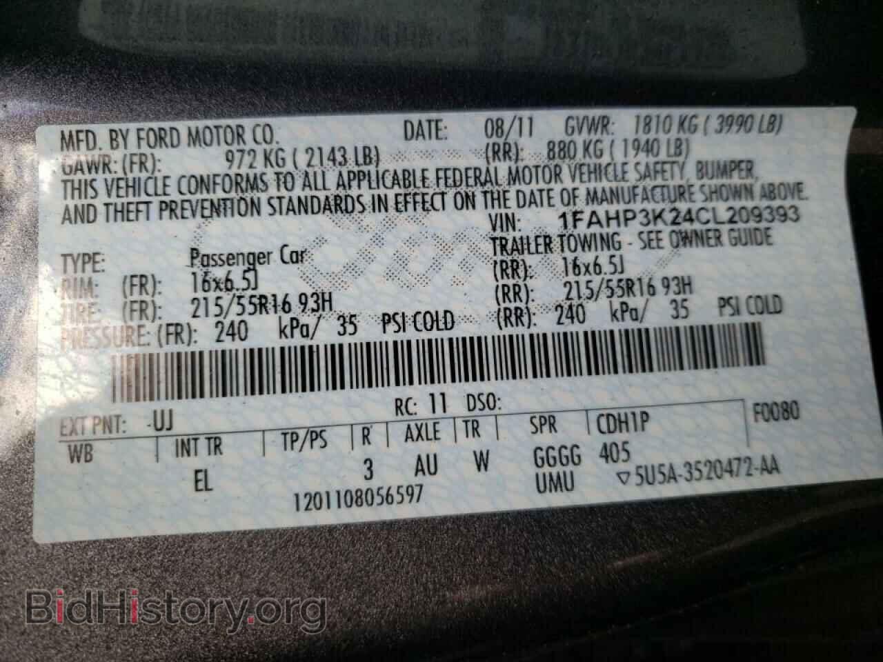 2012 FORD FOCUS - VIN: 1FAHP3K24CL209393 - Фото 10