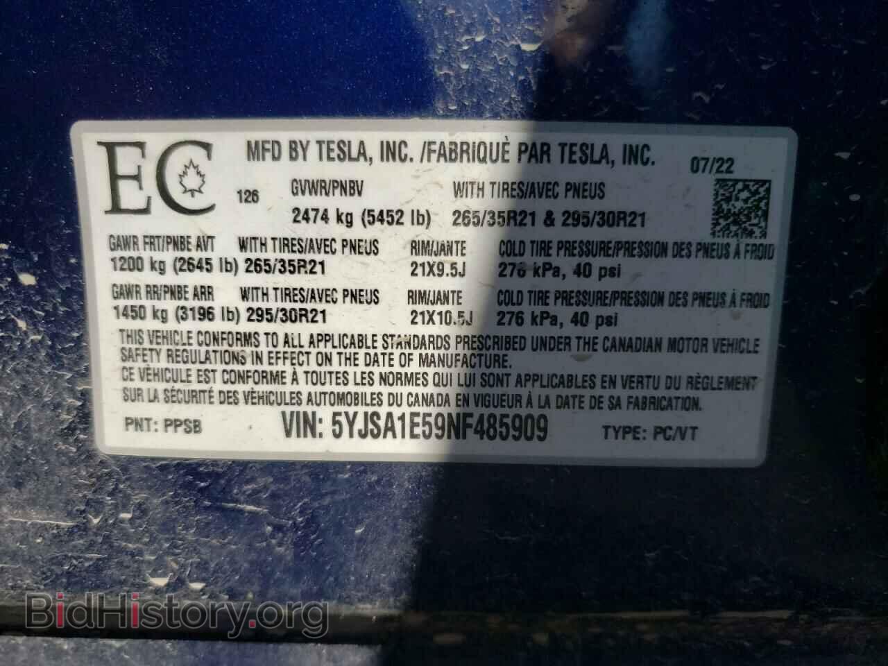 2022 TESLA MODEL S - VIN: 5YJSA1E59NF485909 - Photo 12