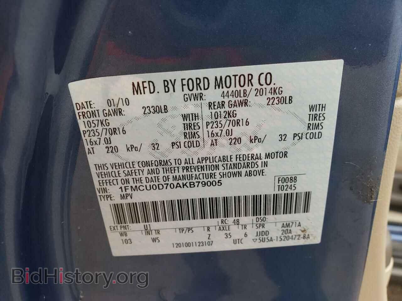 2010 FORD ESCAPE - VIN: 1FMCU0D70AKB79005 - Фото 13