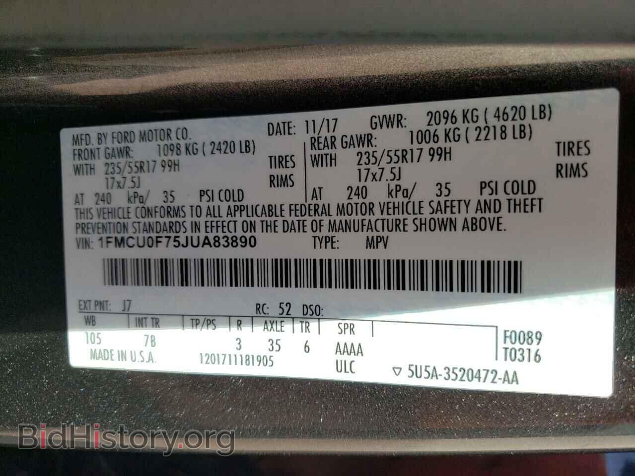 2018 FORD ESCAPE - VIN: 1FMCU0F75JUA83890 - Фото 13