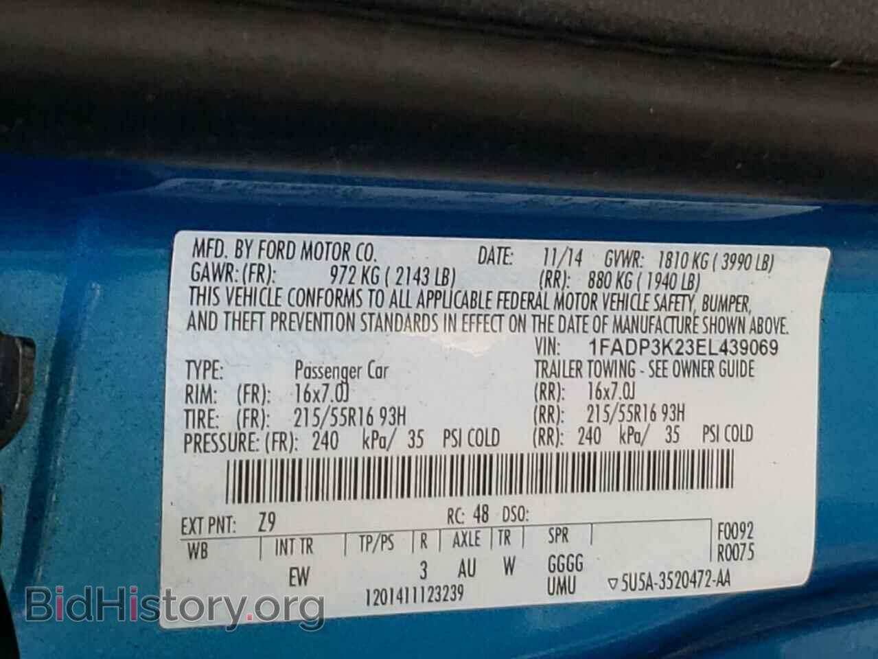 2014 FORD FOCUS - VIN: 1FADP3K23EL439069 - Фото 10