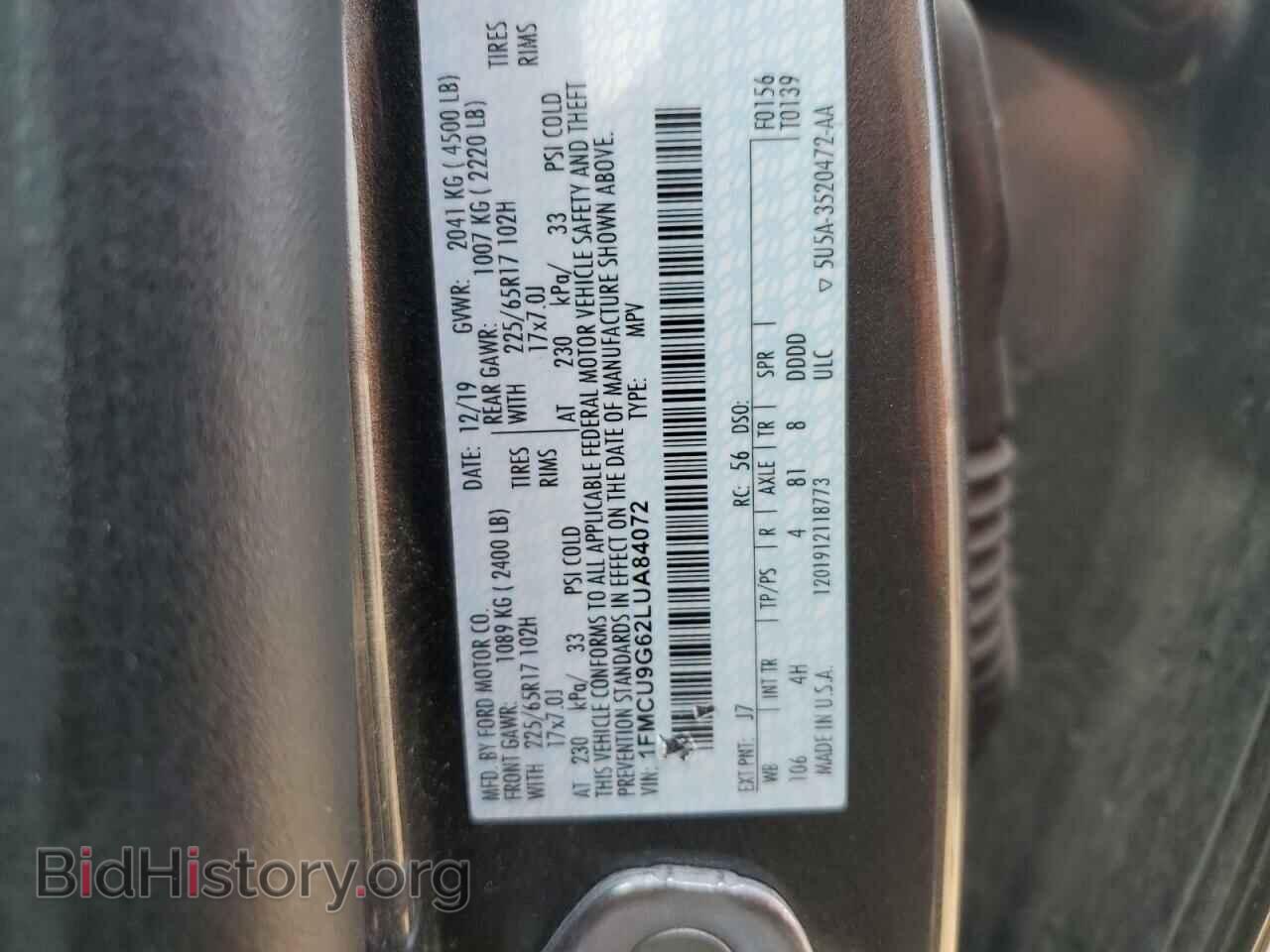 2020 FORD ESCAPE - VIN: 1FMCU9G62LUA84072 - Фото 13